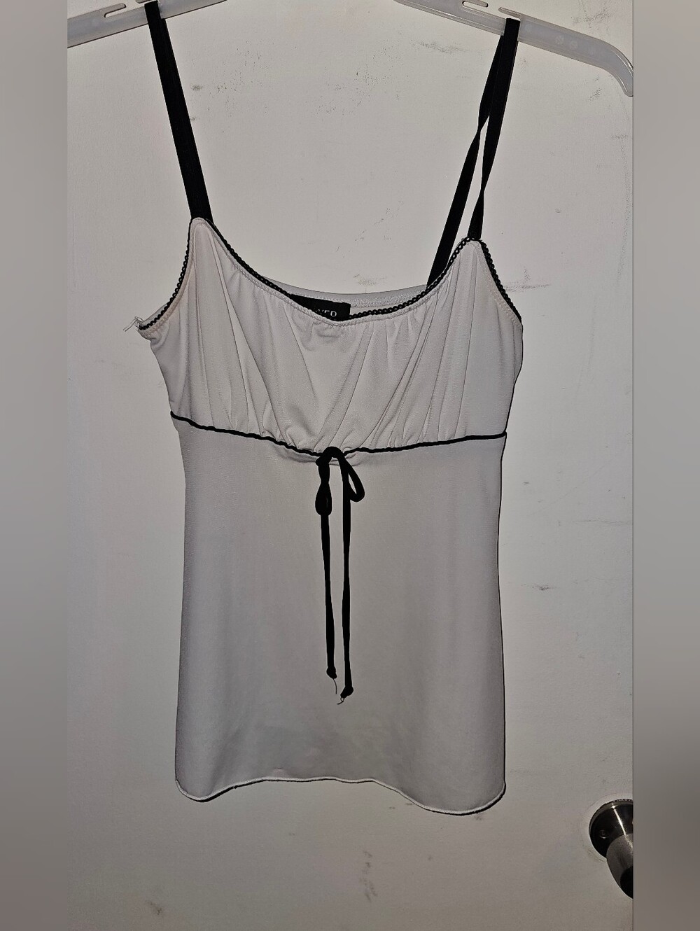 A. Byer White Camisole with Black Trim and Tie Y2K